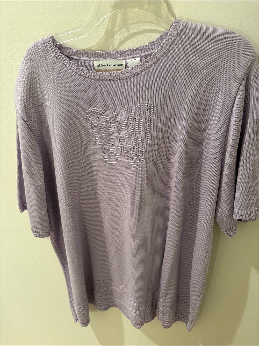 Alfred Dunner Lavender Short Sleeve Butterfly Knit Top